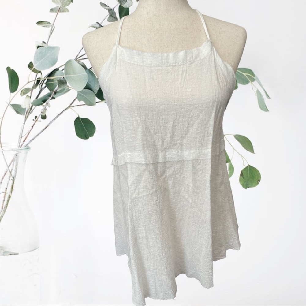 Honey Belle White Cotton/Linen Strappy Apron Top Size M